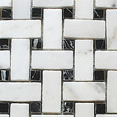 Diamond Tech Glass Diamond Tech Glass Marble Series Basketweave White / black Dot Tile  &  Stone